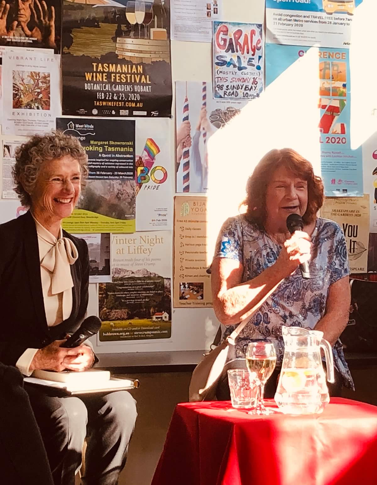 Photo of Fran Spears in conversation with Her Excellency Professor the Honourable Kate Warner AC at the launch of His Crimes Her Secrets.