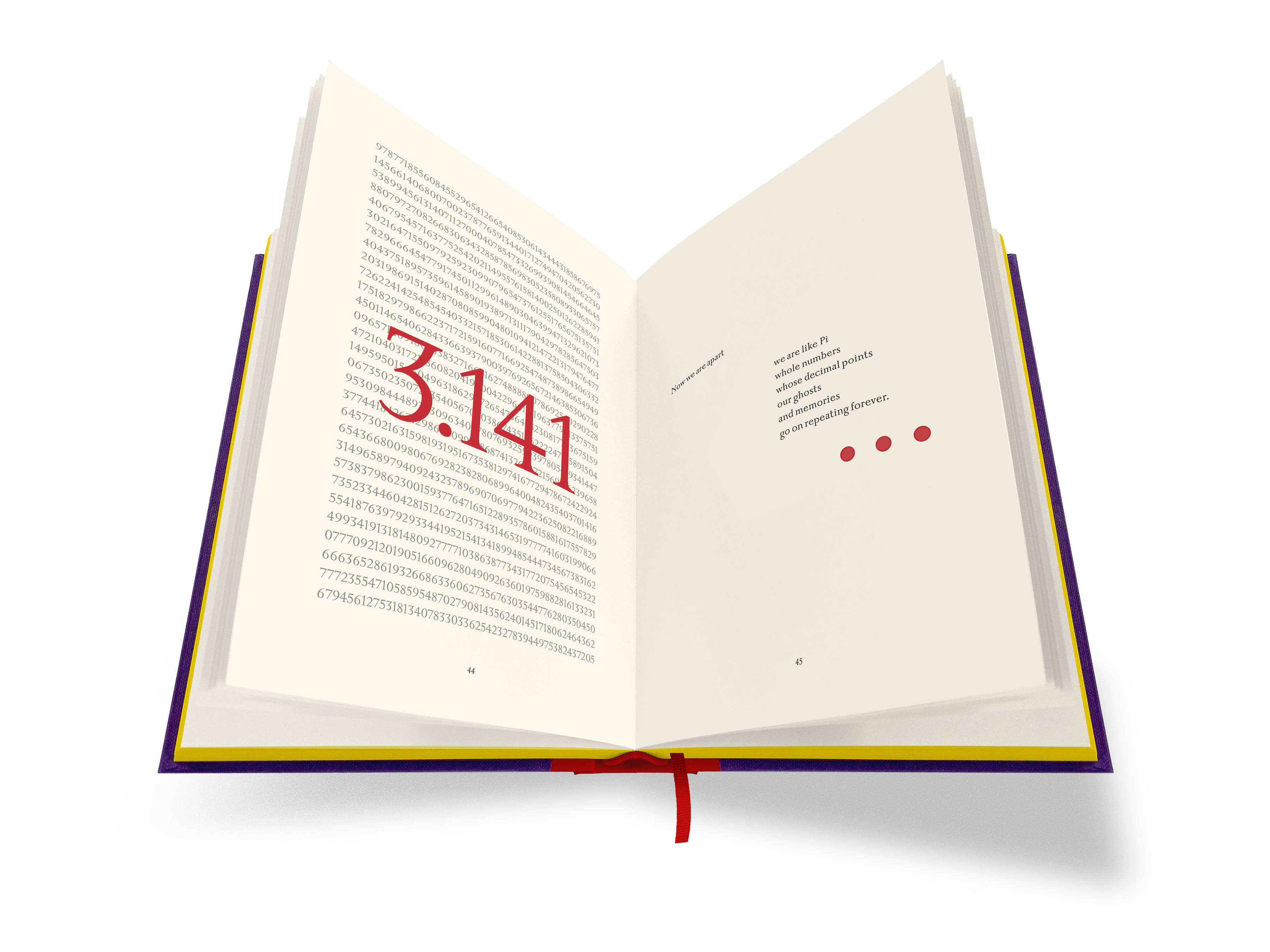 An image of a double-paged spread from the book, with red and black type and red and black graphic elements.