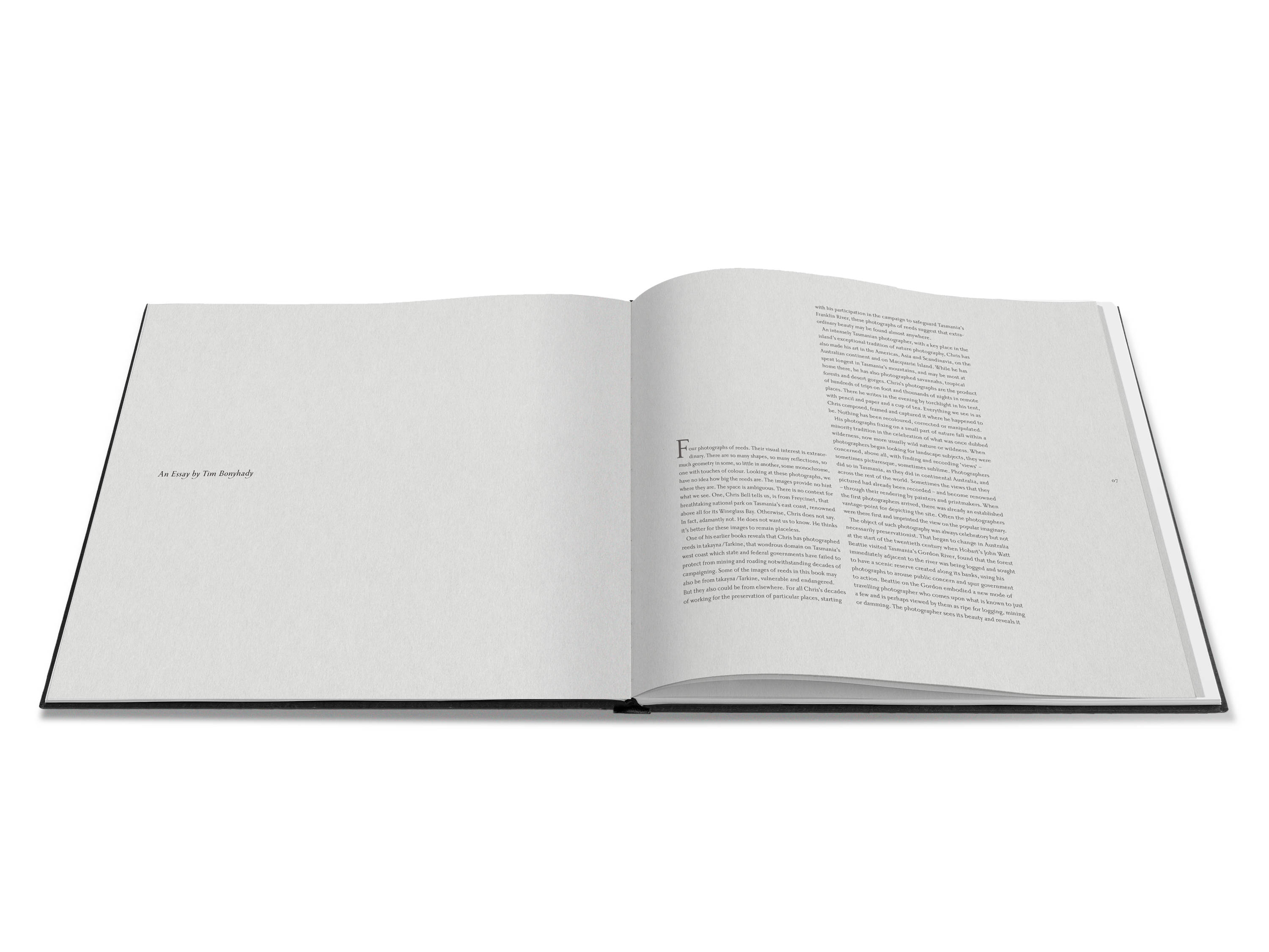 Image of a double page spread from the book featuring text from the essay by Tim Bonyhady.
